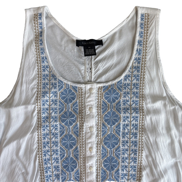 Karen‎ Kane Women's Off White/Blue Embroidered Tank Tunic Top - Size Medium - Picture 5 of 10
